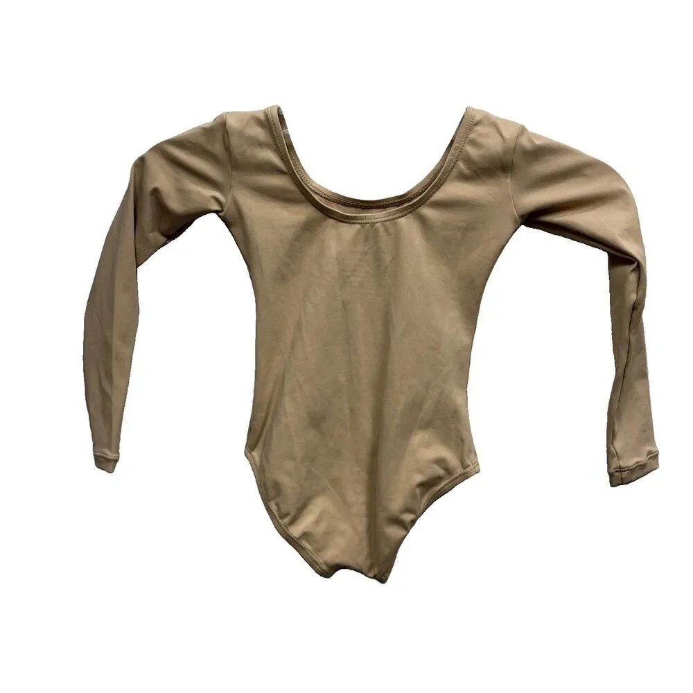 Boboking Gymnastics Leotard Girls Long Sleeve Scoop Neck Dance Beige 2 4 Stretch